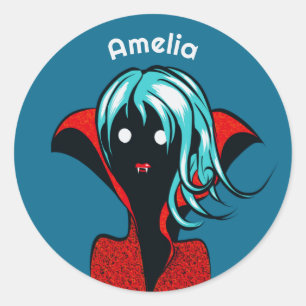 Sticker Rond Funny Vampire Girl Cute Goth Caractère Art Nom