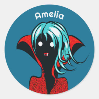Sticker Rond Funny Vampire Girl Cute Goth Caractère Art Nom