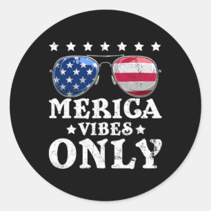 Sticker Rond Funny Vibes de Merica Uniquement Drapeau Américain