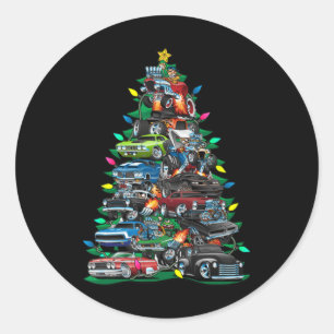 Sticker Rond Funny Voiture Arbre de Noël Clic Muscle Voitures A