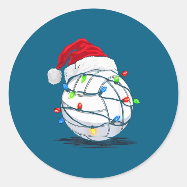 Sticker Rond Funny Volleyball Ball Christmas Graphics Lights Lo (Devant)