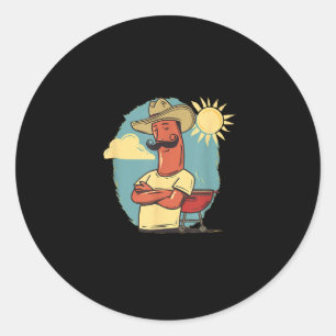 Sticker Rond Funny Weenie Face Dans La Saison Barbecue Pour Les