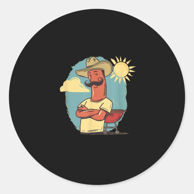 Sticker Rond Funny Weenie Face Dans La Saison Barbecue Pour Les (Devant)