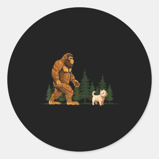 Sticker Rond Funny West Highland White Terrier Westie Bigfoot D (Devant)