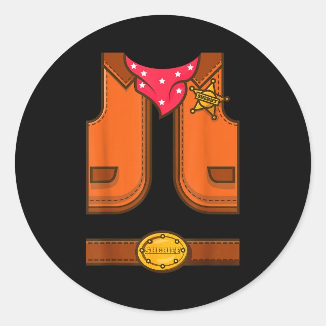 Sticker Rond Funny Western Sheriff Halloween Cowboy Vest Simple (Devant)