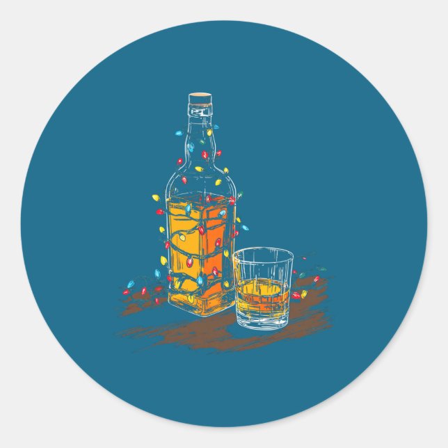 Sticker Rond Funny Whiskey Christmas Graphics Lights Lover Long (Devant)