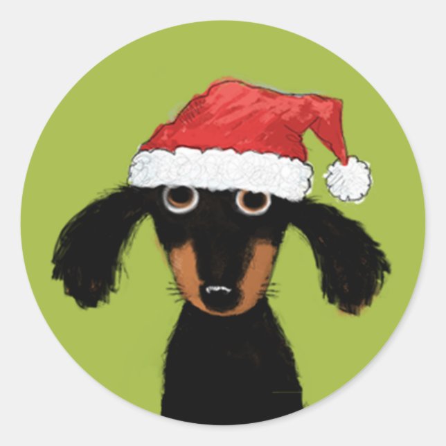 Sticker Rond Funny Wiener Chien Père Noël | Noël de Dachshund (Devant)