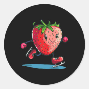 Sticker Rond Funny Winter Sport Fraise En Patinage Sur Glace Sc