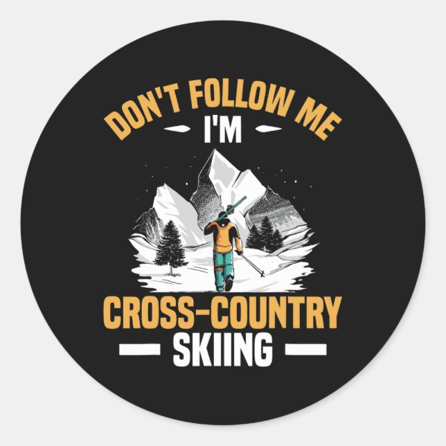 Sticker Rond Funny Winter Sport Snow Ski de fond Aspa (Devant)