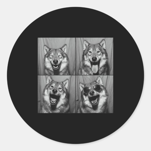 Sticker Rond Funny Wolf Photo Booth Sungles Dog  (Devant)