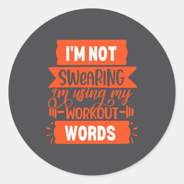 Sticker Rond Funny Workout Words Orange Gym  (Devant)