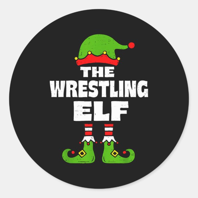 Sticker Rond Funny Wrestling Elf Christmas Wrestler Mens Womens (Devant)