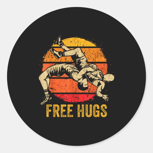 Sticker Rond Funny Wrestling Hugs Wrestling Mom Men Boys Kids  (Devant)