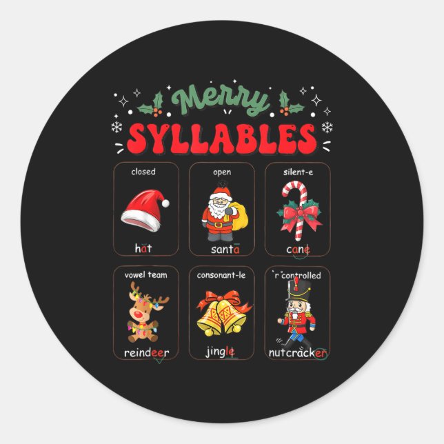 Sticker Rond Funny Xmas Holiday Christmas Syllables Reading Tea (Devant)