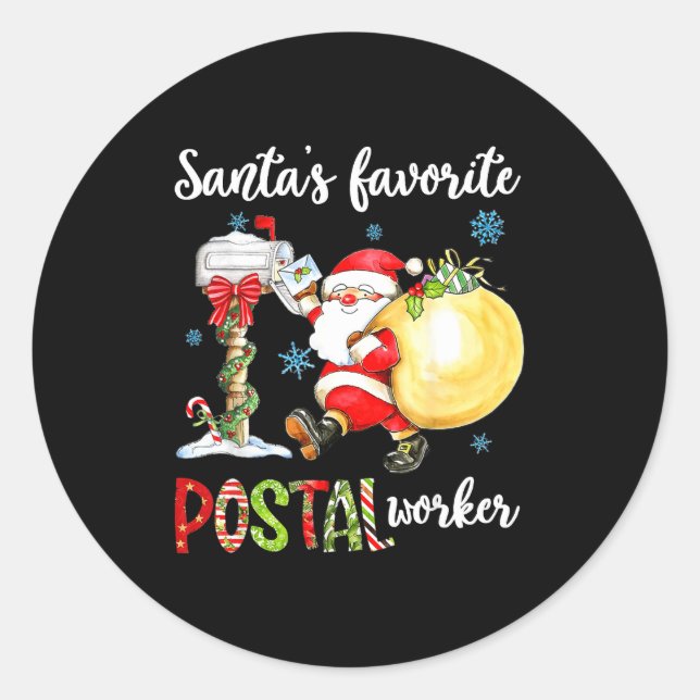 Sticker Rond Funny Xmas Lights Santa's Favorite Stal Worker Chr (Devant)
