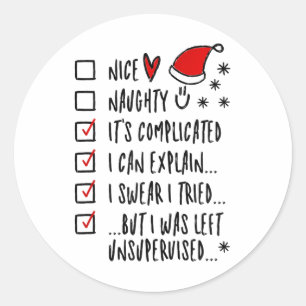 Sticker Rond Funny Xmas - Nice Naughty Liste Je Peux Expliquer