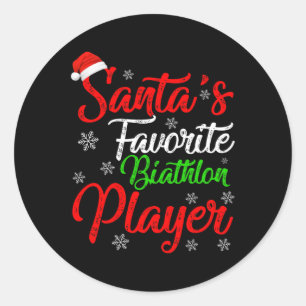 Sticker Rond Funny Xmas Père Noël Joueur de Biathlon préféré Ch