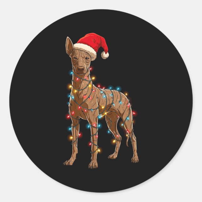 Sticker Rond Funny Xoloitzcuintli Christmas Graphic Dog Lights  (Devant)