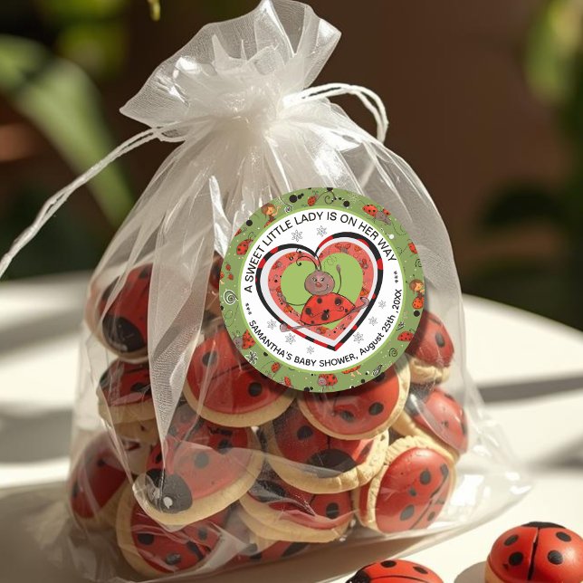 Sticker Rond Funny Yoga Stretch Ladybug Heart Baby Shower  (Funny Yoga Stretch Ladybug Heart Baby Shower Classic Round Sticker)