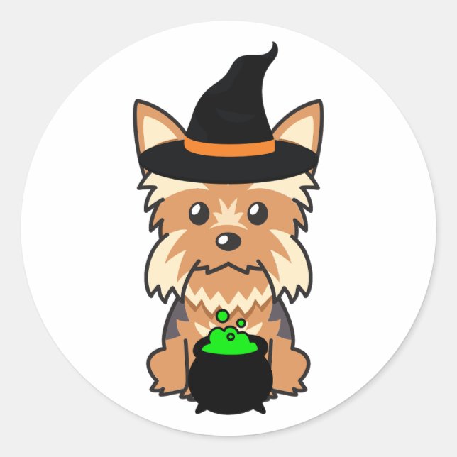 Sticker Rond Funny yorkshire terrier chien est une sorcière (Devant)