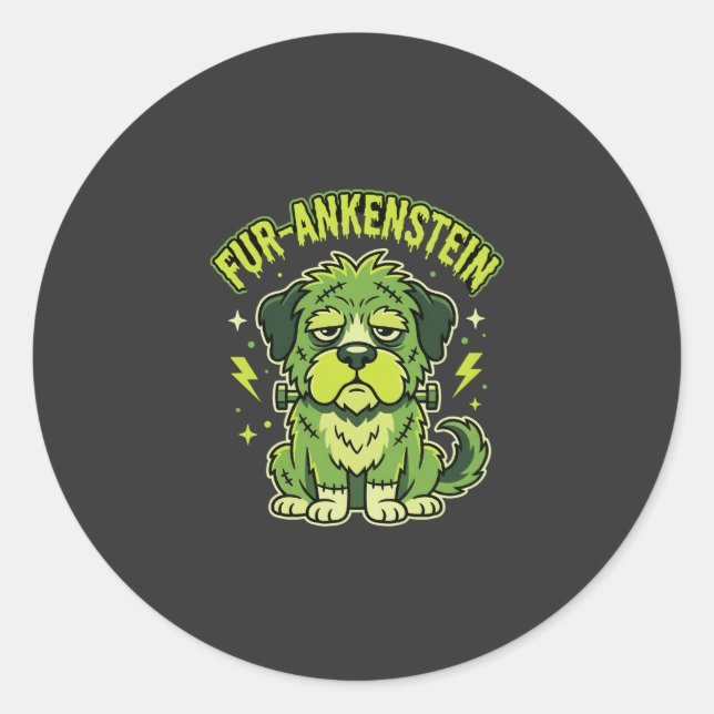 Sticker Rond Fur-Ankenstein Drôle de Frankenstein Chien Hallowe (Devant)