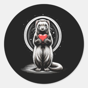 Sticker Rond Furet tenant un cœur Saint-Valentin Mignon Valenti