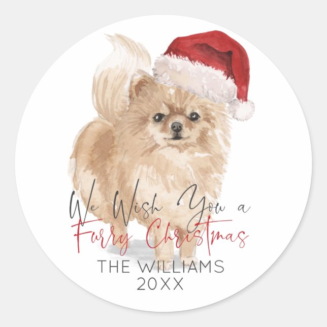 Sticker Rond FURRY CHRISTMAS Père Noël Chien Personnalisé (Devant)