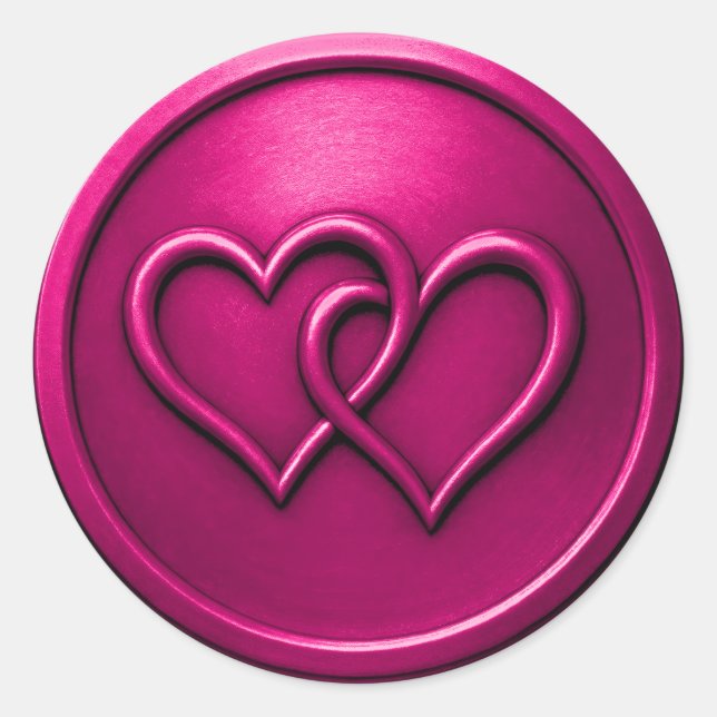 Sticker Rond Fuschia Two Hearts Intertwined Wedding (Devant)