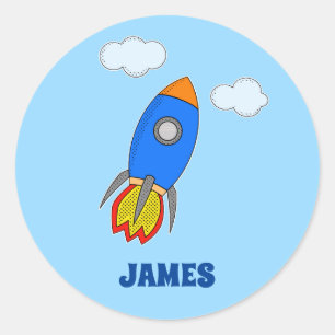 Sticker Rond Fusée de dessin animé dans un décor de nurserie de