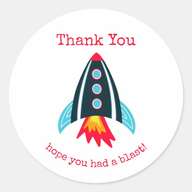 Sticker Rond Fusée spatiale Merci Anniversaire (Devant)