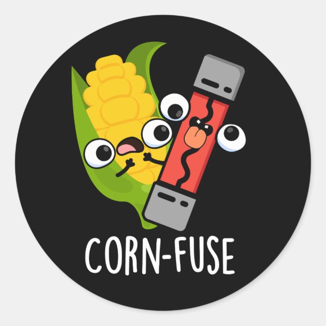 Sticker Rond Fusible de maïs Funny Confused Pun Dark BG (Devant)