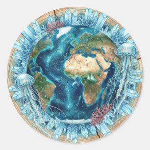 Sticker Rond Fusion de la nature terrestre avec la vie océaniqu