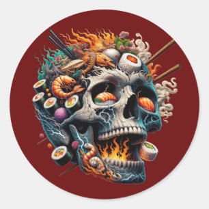 Sticker Rond Fusion du crâne de sushi électrique