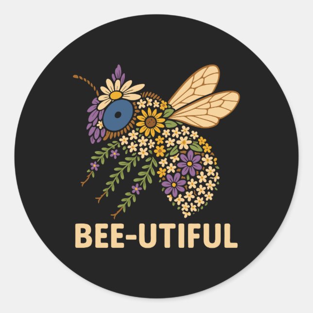 Sticker Rond Fusion florale abeille (Devant)
