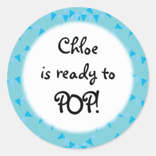 Sticker Rond Futur bébé bleu prêt à éclore ! Cadeau de Baby Sho