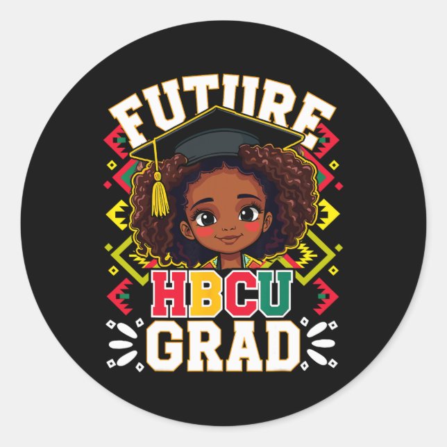 Sticker Rond Futur Hbcu Grad Black Girl Afro Kids Black Histori (Devant)