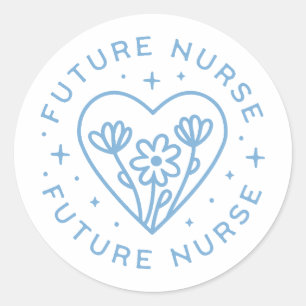Sticker Rond Futur infirmière preppy floral coeur bleu esthétiq