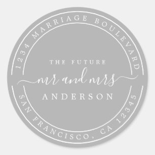 Sticker Rond Futur M. Mme Adresse de Retour de Mariage Gris Chi