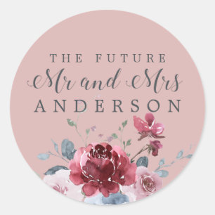 Sticker Rond Futur M. Mme Burgundy Sceau d'enveloppe rose flora