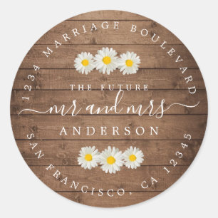 Sticker Rond Futur M. Mme Daisies Wood Mariage Adresse de retou