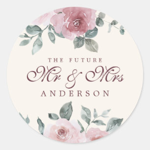 Sticker Rond Futur M. Mme Fleurs Poussiéreuses Rose Bourgogne I