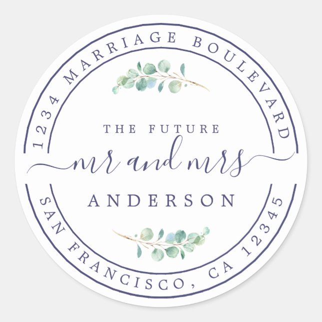 Sticker Rond Futur M. Mme Foliage Mariage Adresse de retour (Devant)