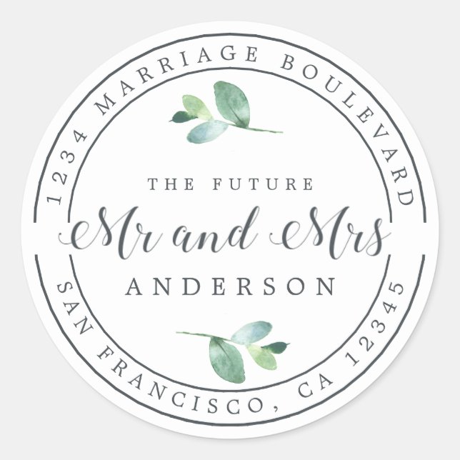 Sticker Rond Futur M. Mme Foliage Mariage Adresse de retour (Devant)