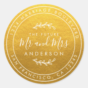 Sticker Rond Futur M. Mme Gold Mariage Adresse de retour Classi