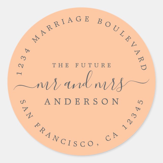 Sticker Rond Futur M. Mme Orange Mariage Adresse de retour (Devant)