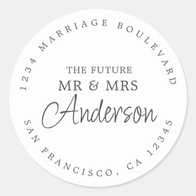 Sticker Rond Futur M. Mme Script Black White Adresse de retour (Devant)