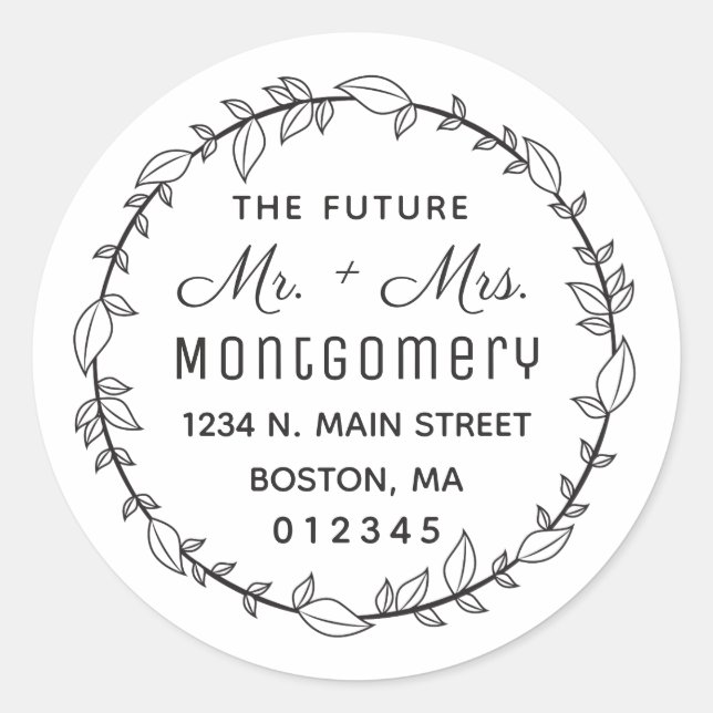 Sticker Rond Futur M. & Mme Wreath White Adresse de retour (Devant)