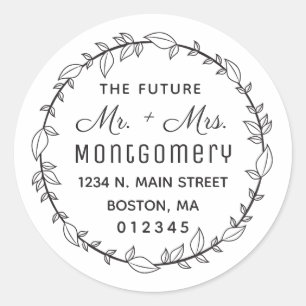 Sticker Rond Futur M. & Mme Wreath White Adresse de retour
