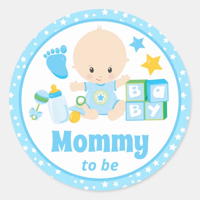 Sticker Rond Futur Maman d'un Petit Garçon Étoiles Bleues (Devant)