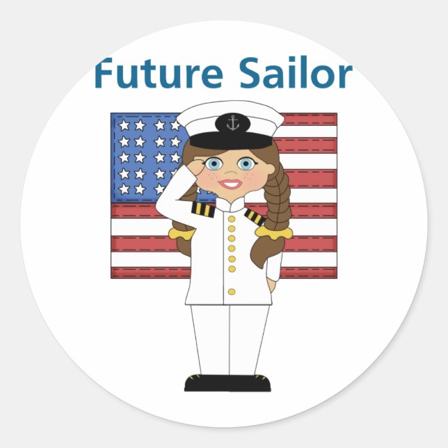 Sticker Rond Futur marin fille cheveux foncés (Devant)